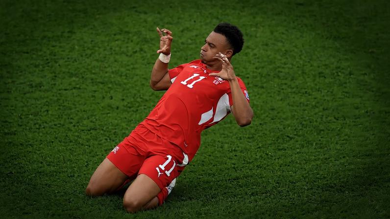 Dan Ndoye celebrates scoring for Switzerland