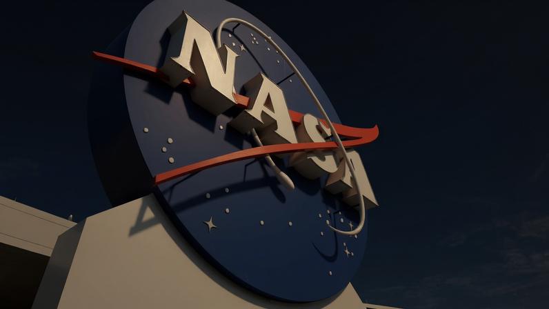 The NASA's Logo Signage at the Kennedy Space Center, NASA in Florida, USA.