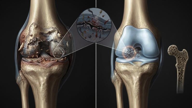 Artrose atinge a cartilagem, não é falta de cálcio no osso. (Foto: Fala Ciência via Gemini)