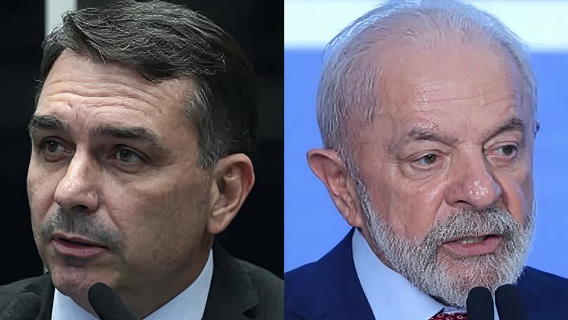 O senador Flávio Bolsonaro (PL-RJ) e o presidente Luiz Inácio Lula da Silva (PT)