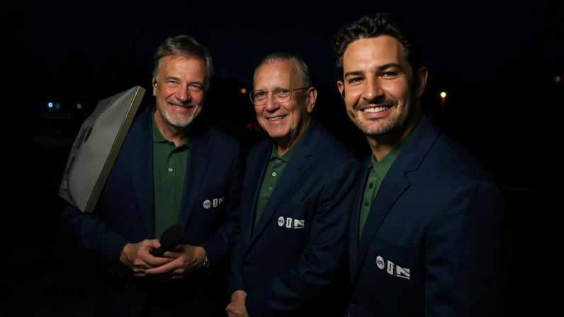 NOVA CASA - Galvão Bueno (no centro) com Mauro Beting e Alexandre Pato: locutor veterano atrai audiência