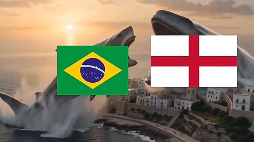 Em vídeo de IA, “tubarão brasileiro” é engolido por Inglaterra e Noruega