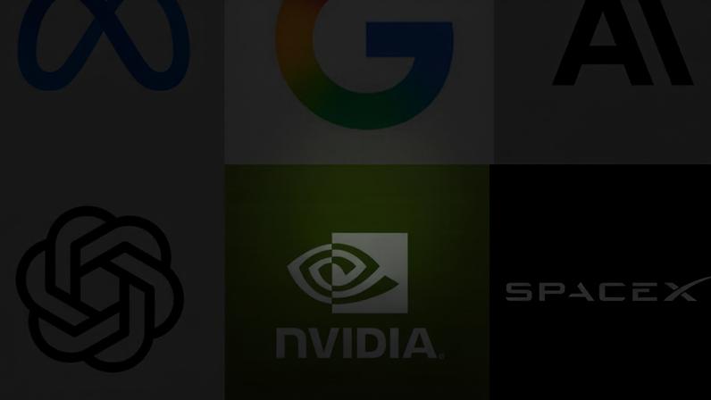 Logos Meta, Google, Antropic, OpenAI, Nvidia e SpaceX. Fotos: Divulgação