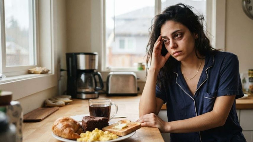 Dormir mal pode bagunçar sua fome e aumentar a vontade de doce no dia seguinte. (Imagem: Fala Ciência via Gemini)