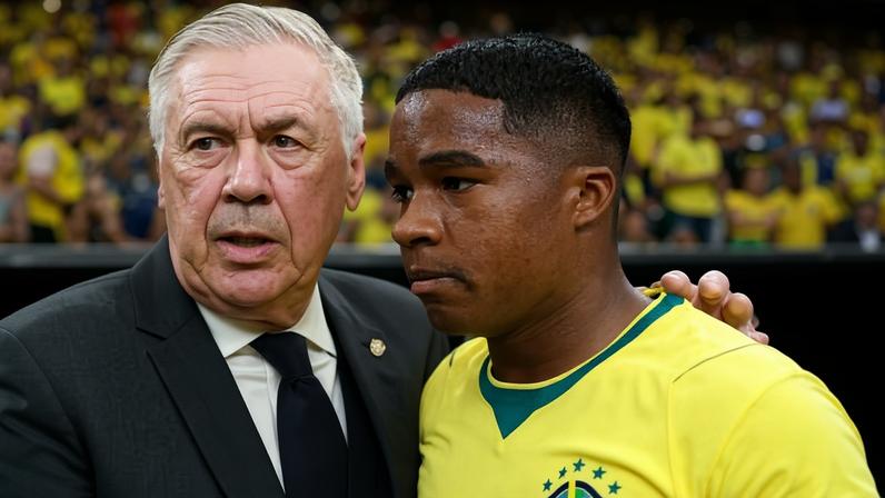 Ancelotti conversa com Endrick no intervalo de Brasil x Japão