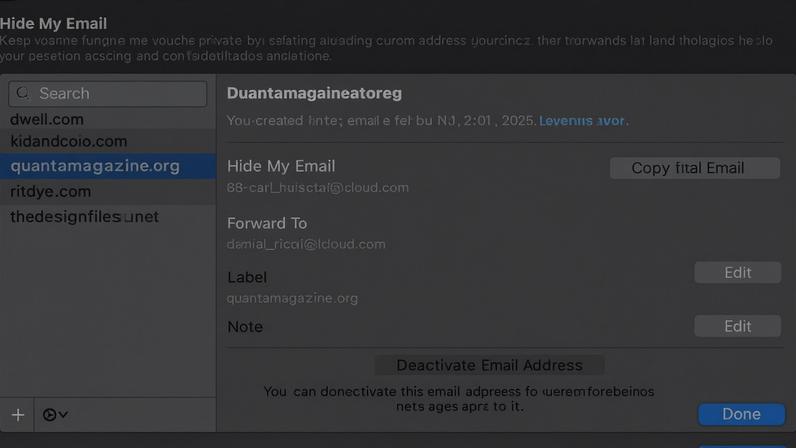 A configuração do Ocultar Meu E-Mail. (Imagem: Apple/Reprodução)
