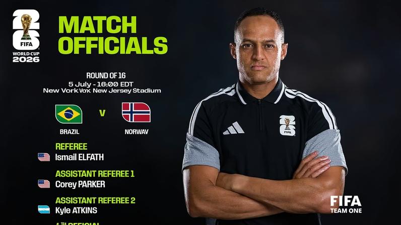 Brasil x Noruega: arbitragem para jogo das oitavas de final da Copa do Mundo — Foto: Reprodução/Fifa