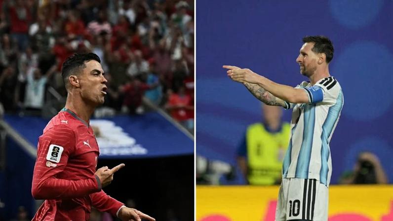Cristiano Ronaldo e Lionel Messi comemoram gols por Portugal e Argentina na Copa do Mundo (Foto: Ronaldo Schemidt e Juan Mabromata / AFP)
