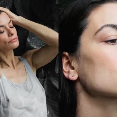 Alinne Moraes faz ensaio fotográfico na natureza com look transparente