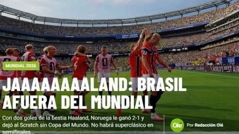 Manchete do Olé após derrota do Brasil para Noruega