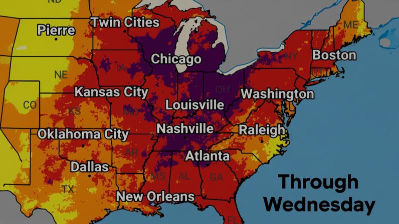 Mapa mostra regiões afetadas por calor extremo nos EUA