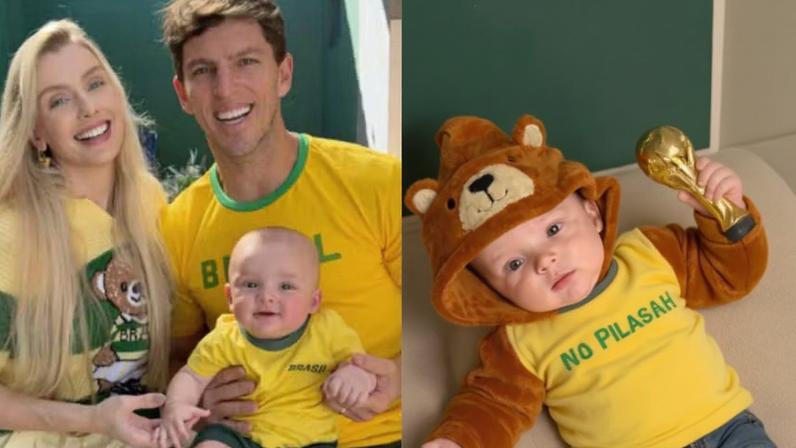 Amaury Nunes posa sorridente com o filho e a mulher — Foto: reprodução/instagram