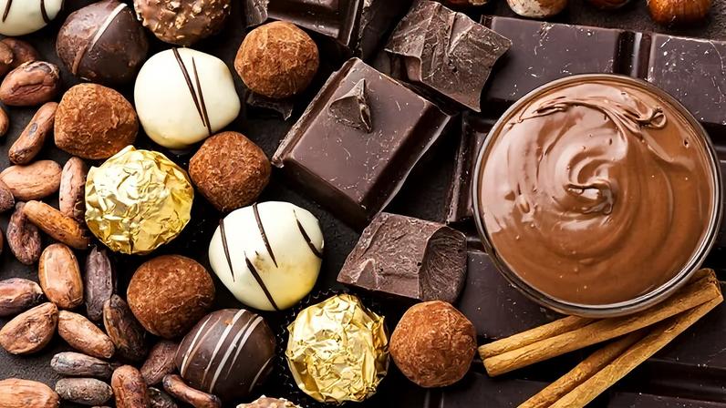 Foto colorida de diversos tipos de chocolate