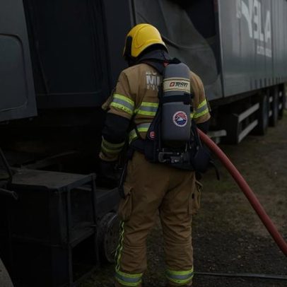 Carreta com alumínio pega fogo na BR-262