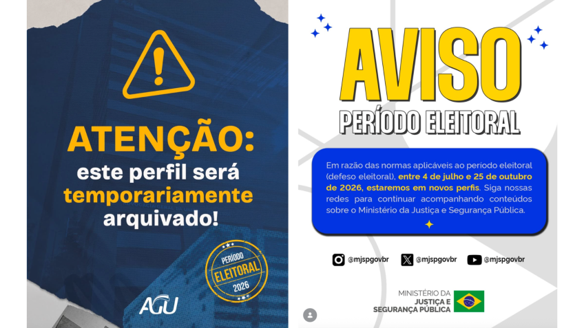 Avisos publicados sobre novas contas nas redes
