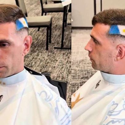 Dibu Martínez pinta bandeira Argentina no cabelo antes da partida vs Cabo Verde