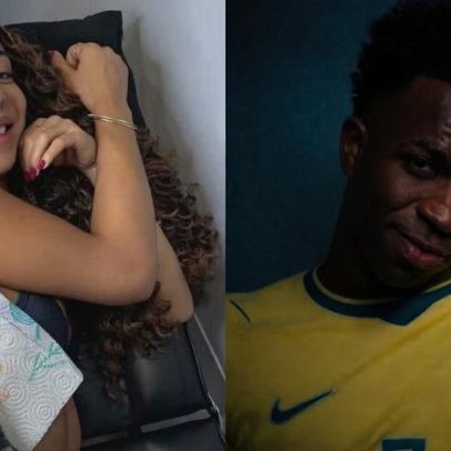 Emelly Sousa tatua Vini Jr. após cumprir promessa