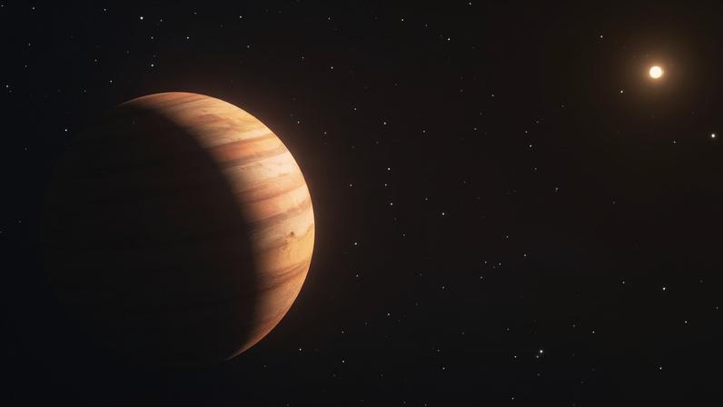 Uma ilustração retrata o exoplaneta WD 1856 b em órbita ao redor de uma estrela anã branca morta