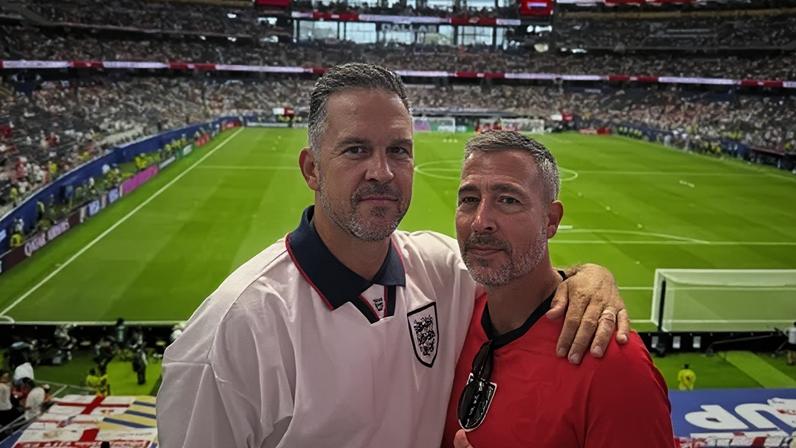 Joshua Elash (right) and his deputy CEO Gareth Lewis flew out to the World Cup to watch England play Croatia in their opening match