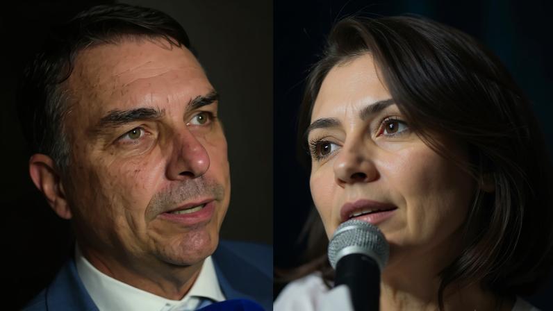 O senador Flávio Bolsonaro (PL); e a ex-primeira-dama Michelle Bolsonaro (PL) (Ton Molina/Agência Senado/PL Mulher/Divulgação)