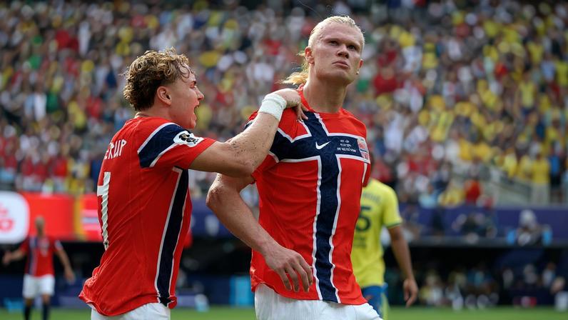 Haaland celebra gol contra o Brasil