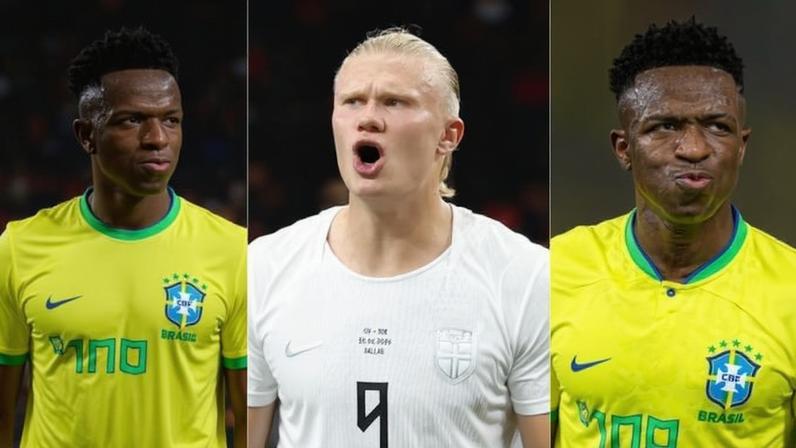 Haaland, da Noruega, e Vini Jr, da seleção brasileira
