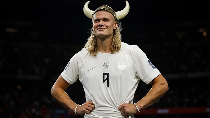 Herling Haaland celebra vitória da Noruega na Copa com chapéu à la Viking
