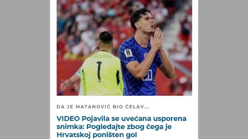 "Se Matanovic fosse careca... Imagens ampliadas em câmera lenta revelam por que o gol da Croácia foi anulado", é a chamada do "Gol.dnevnik"