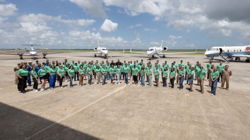 NASA Student Airborne Research Program students, researchers, and pilots gather with NASA aircraft at Ellington Field in Houston on June 9, 2026.