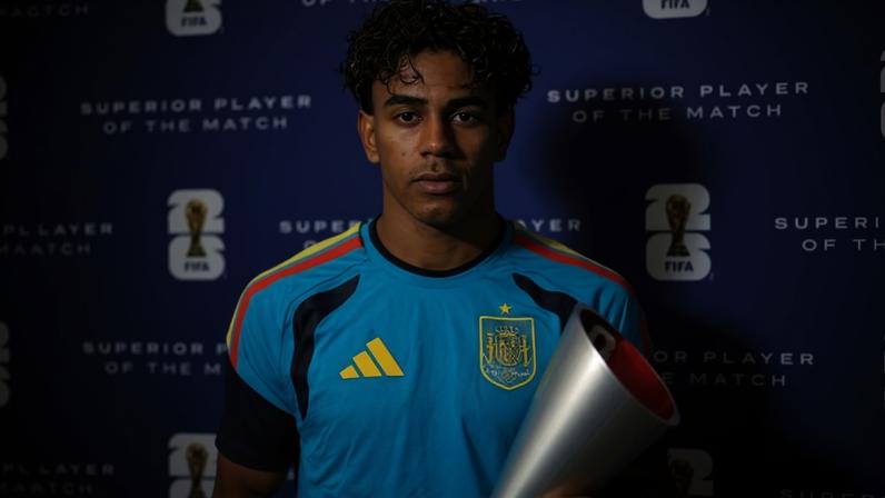 Lamine Yamal, da Espanha, foi eleito melhor jogador da partida contra a Áustria na Copa