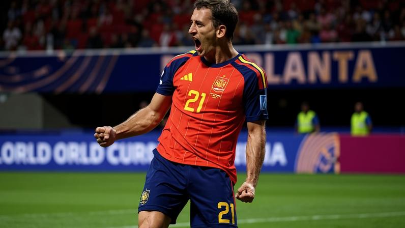 Mikel Oyarzabal comemora gol pela Espanha na Copa