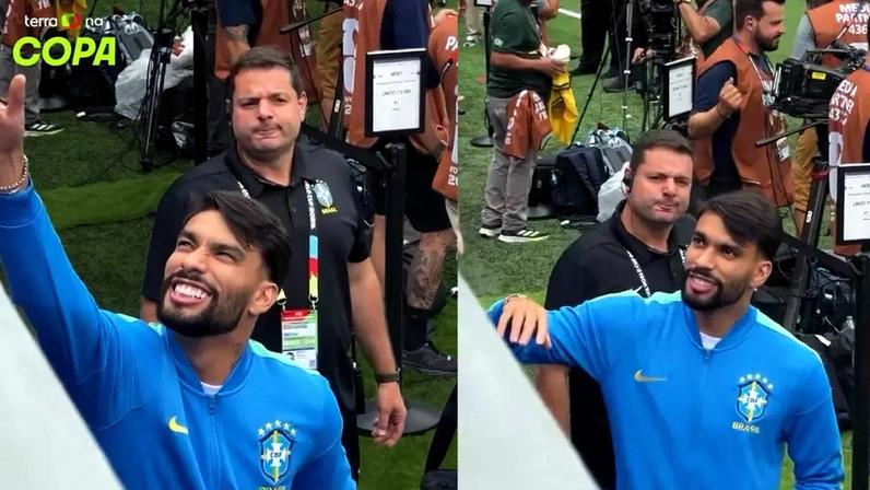 Paquetá, lesionado, recebe apoio da família em jogo contra a Noruega