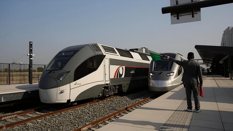 Primeiro trem de passageiros dos Emirados Árabes Unidos em sua viagem inaugural