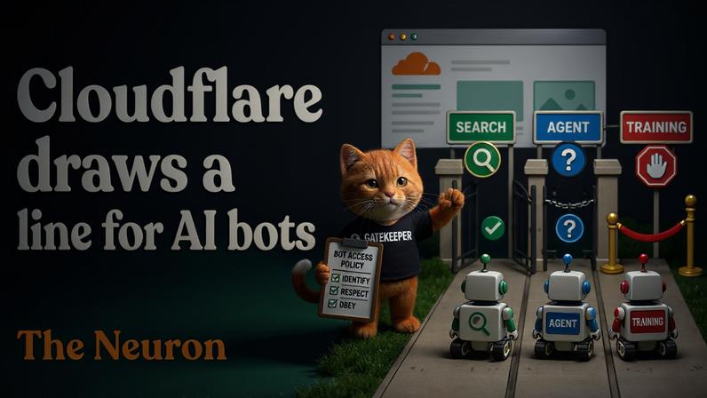 The Neuron header image showing Cloudflare drawing a line for AI bots