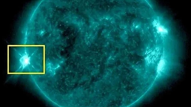 Erupção de classe X1.3 (em destaque acima) ocorreu numa região de Manchas Solares denominada 4482