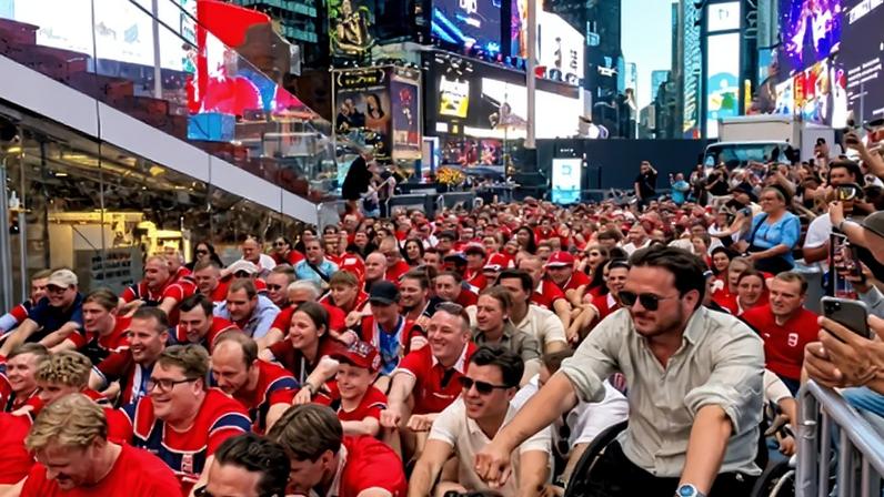 Remada viking da torcida da Noruega invade a Times Square