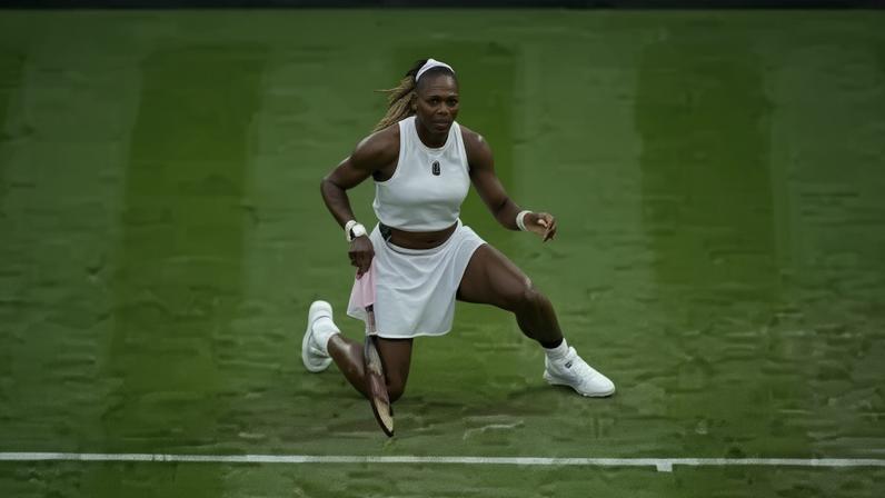 Serena Williams em quadra pela primeira rodada de Wimbledon