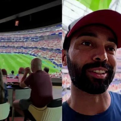 Brasileiro demonstra experiência em telão gigante que simula estádio nos EUA