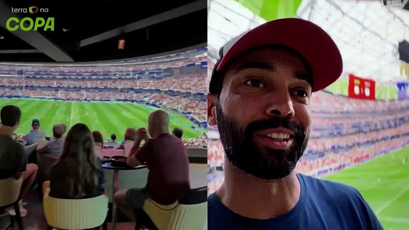 Brasileiro demonstra experiência em telão gigante que simula estádio nos EUA