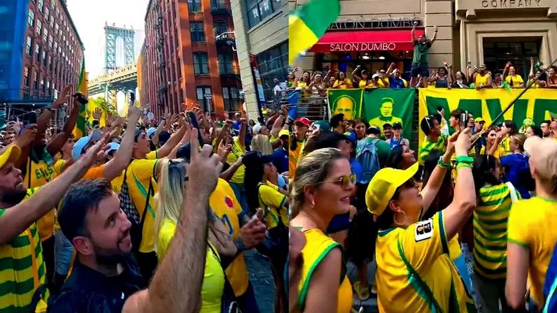 Torcida brasileira reage à remada Viking com Créu antes do jogo contra a Noruega