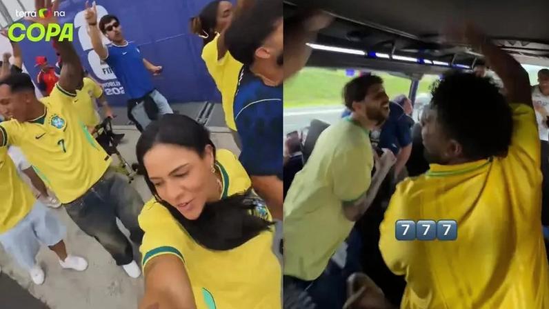 Família e amigos de Vini Jr. celebram rumo ao estádio para Brasil x Noruega