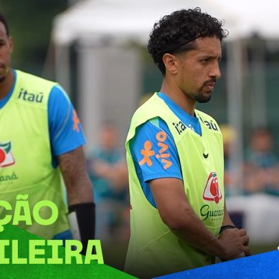 Jogadores realizam treino tático antes do jogo contra a Noruega