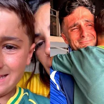 Filho de amigo de Neymar é consolado pela mãe após derrota do Brasil