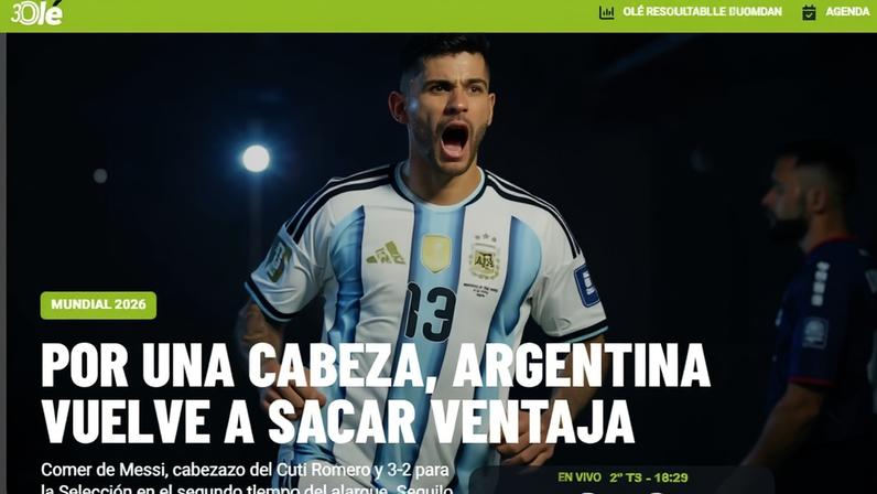 Capa do Olé destaca a vitória da Argentina sobre Cabo Verde — Foto: Reprodução