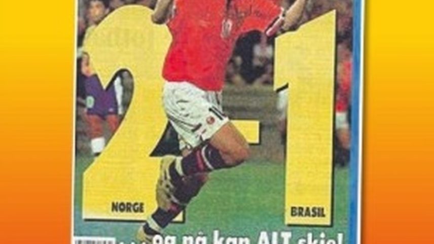 Capa do caderno de esportes do jornal norueguês VG relembra "Milagre" da Noruega contra o Brasil na Copa — Foto: Reprodução/vg.no/sport