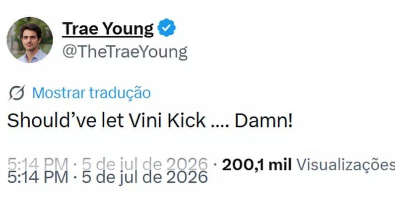 Trae Young corneta pênalti perdido por Bruno Guimarães em Brasil x Noruega — Foto: Reprodução