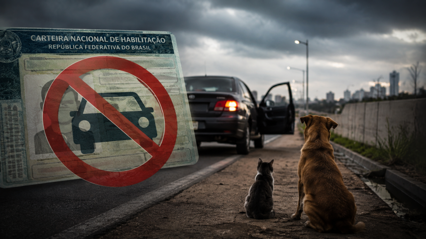 De acordo com a proposta, o abandono de animais com o uso de veículo automotor resultará na suspensão do direito de dirigir por 12 meses | Imagem gerada por IA