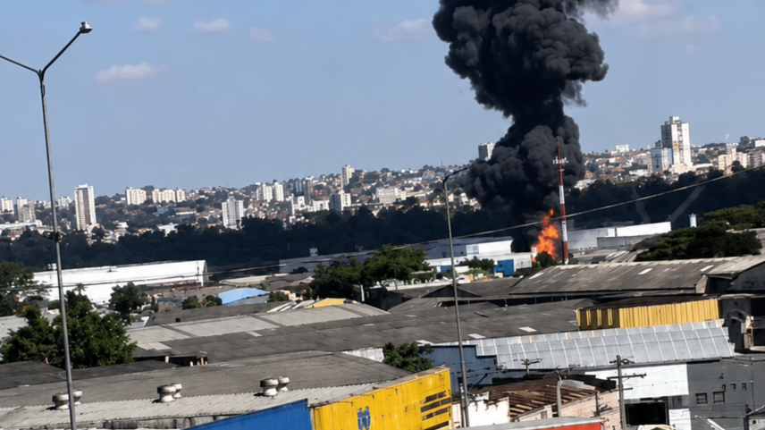 VÍDEO | Incêndio em Guarulhos atinge empresa de empilhadeiras