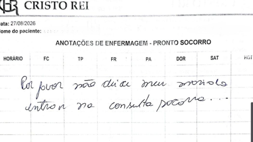 "Socorro": mulher denuncia marido com bilhete em prontuário médico