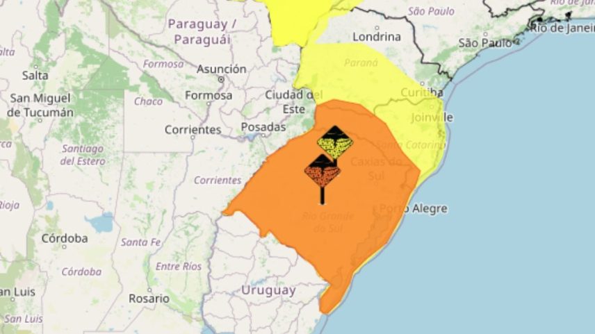 Sul do Brasil tem alerta laranja para tempestades e ventania